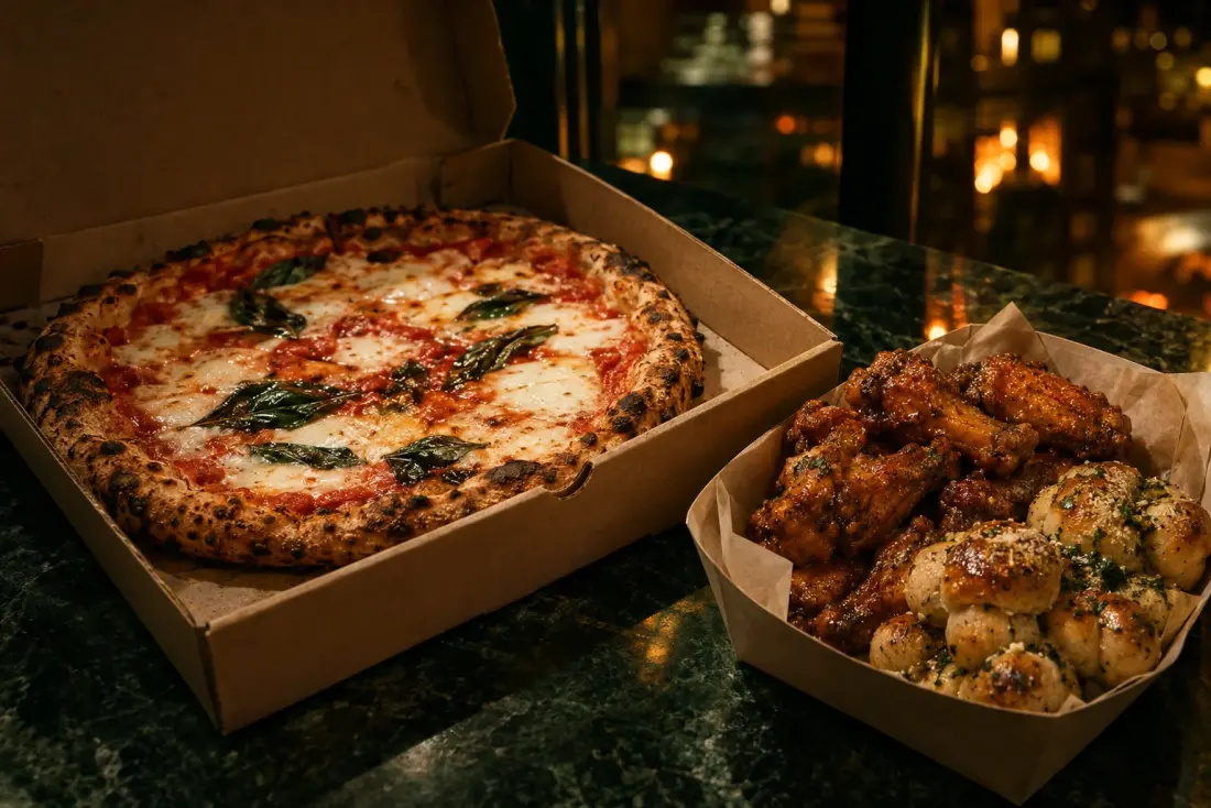 Illustrative image: Neapolitan-style pies, wings and garlic knots for pickup