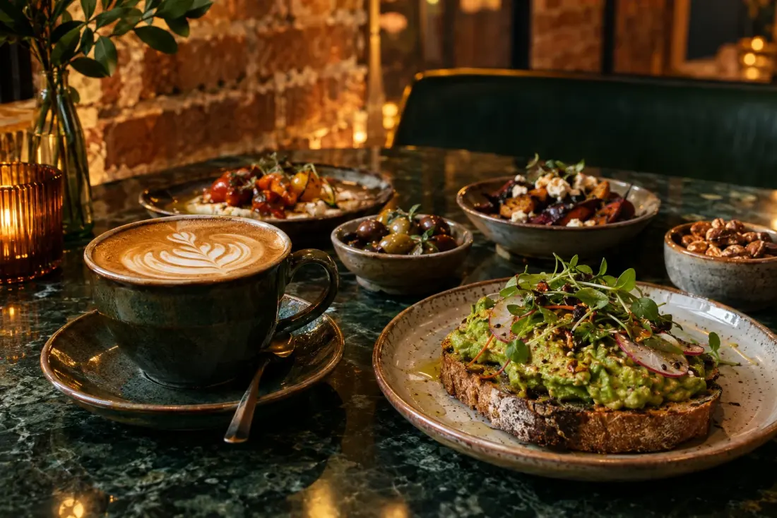 Illustrative image: Signature lattes such as The Dunes, plus a toast and small-plates menu