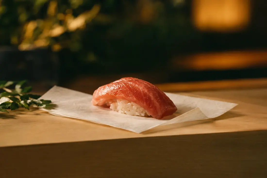Illustrative image: Well-priced ten-piece omakase; each piece served on folded washi paper