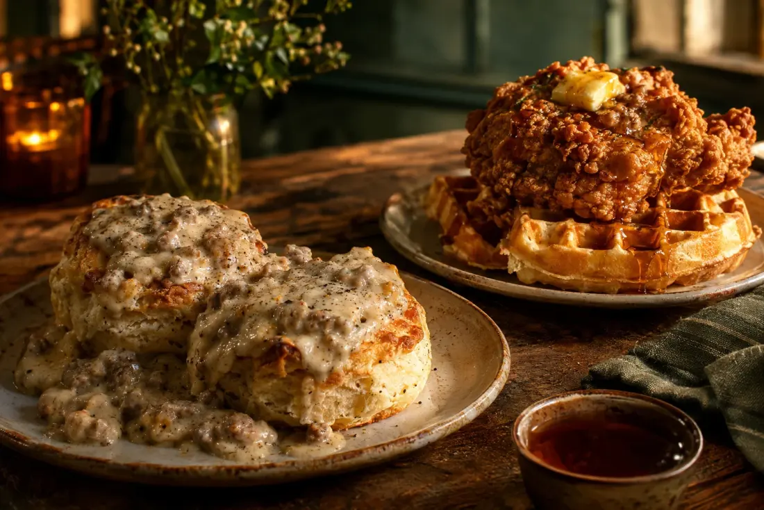 Illustrative image: Scratch-made Southern breakfasts: biscuits, pot pies, chicken and waffles