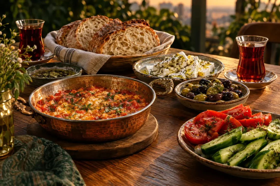Illustrative image: House-baked sourdough with Turkish breakfasts such as menemen